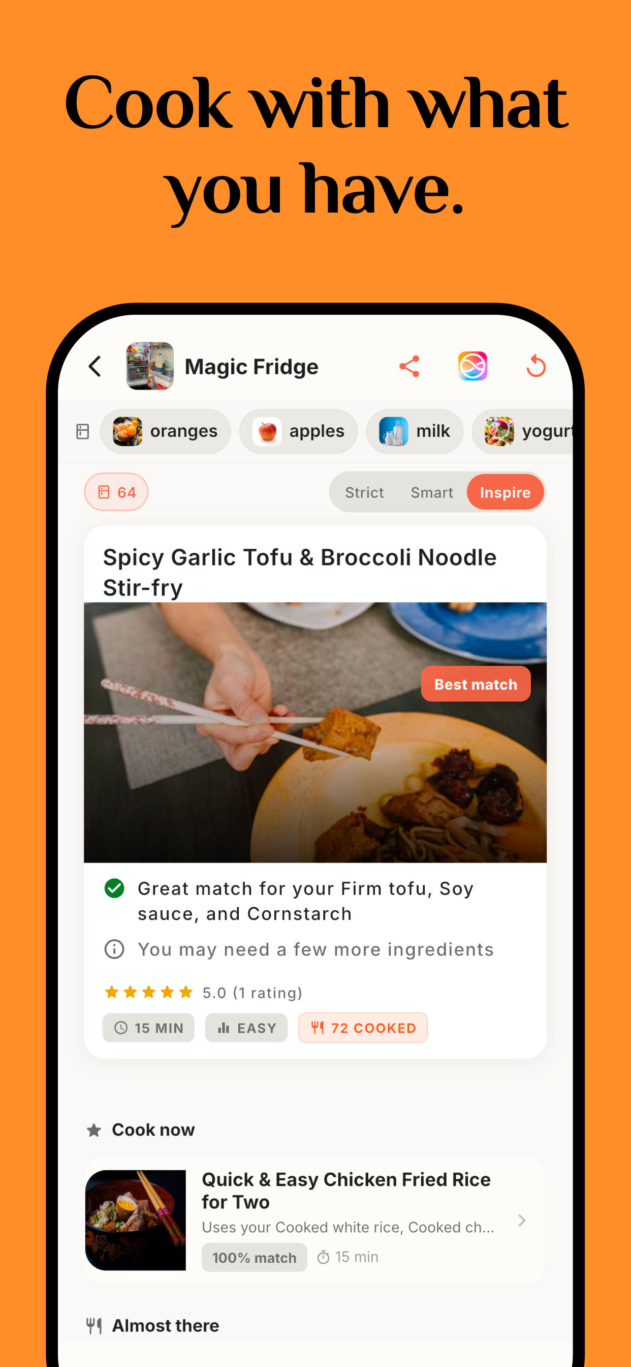 Recipe results from fridge ingredients