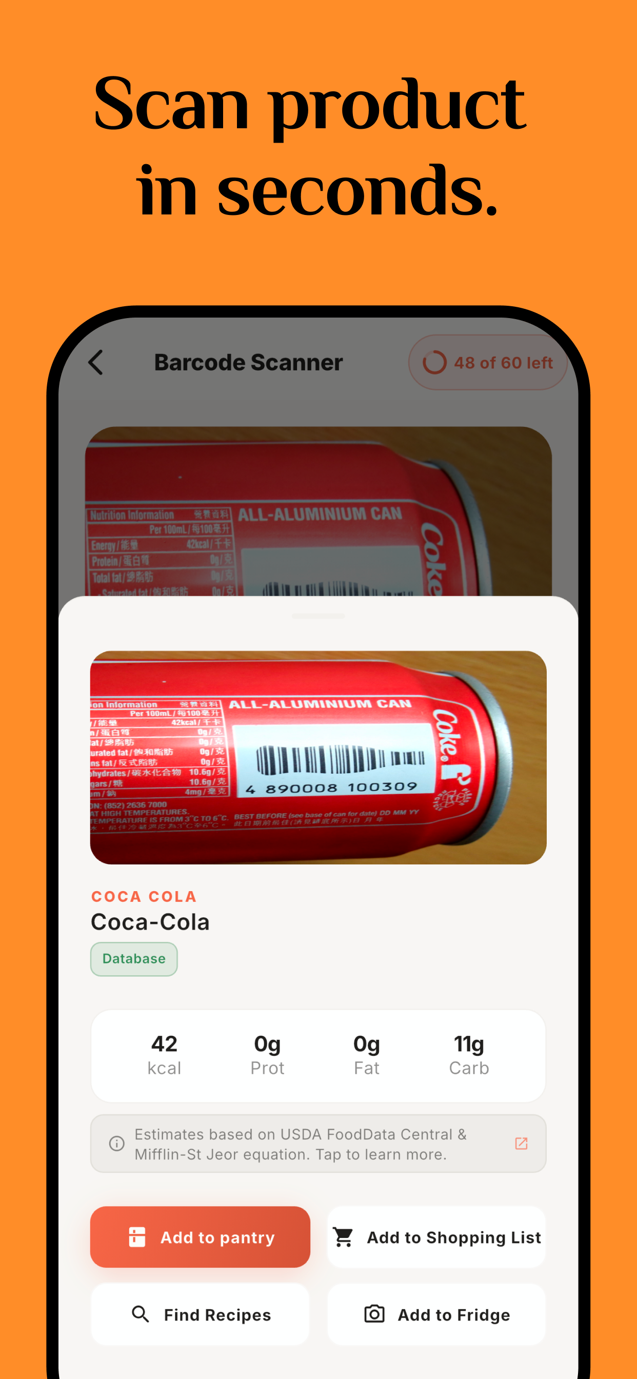 Barcode scanner with nutrition info