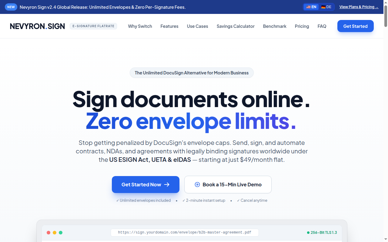 Nevyron Sign — Unlimited DocuSign Alternative